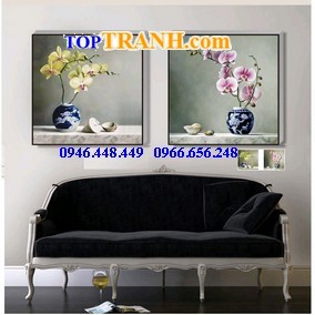 Tranh gắn đá bình hoa phong lan